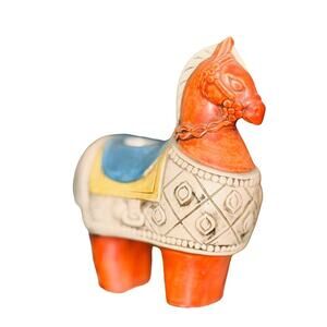 Midcentury Burnt Orange Stylized Horse Candle Holder  |  1960s Chalkware